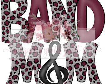 Maroon Gray and Black leopard band Mom Doodle | Hand drawn | PNG | Sublimation | Digital Download |band Mom