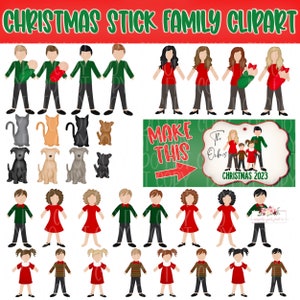 Stick people & pets digital designs| Christmas ornament design | PNG | Instant Download 37 Individual files| Family Clipart
