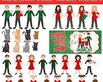 Stick people & pets digital designs| Christmas ornament design | PNG | Instant Download 37 Individual files| Family Clipart