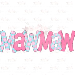 MawMaw floral doodle  png | blue with pink roses | Hand drawn | PNG | Sublimation | Digital Design| Instant Download