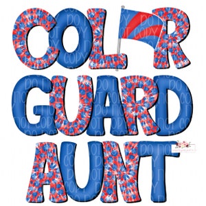 Blue & Red cheetah tie dye Color Guard Aunt digital design | Hand drawn | PNG | Sublimation | Digital Download |