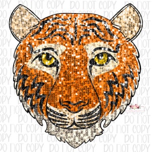 Sequin Tiger digital design | Sparkle Sequin Bengal digital design | hand drawn  orange tiger mascot