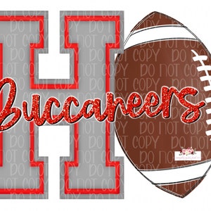 Haughton Buccaneers Football digital Design | Gray and Red | Hand drawn | PNG | Sublimation | Digital Download