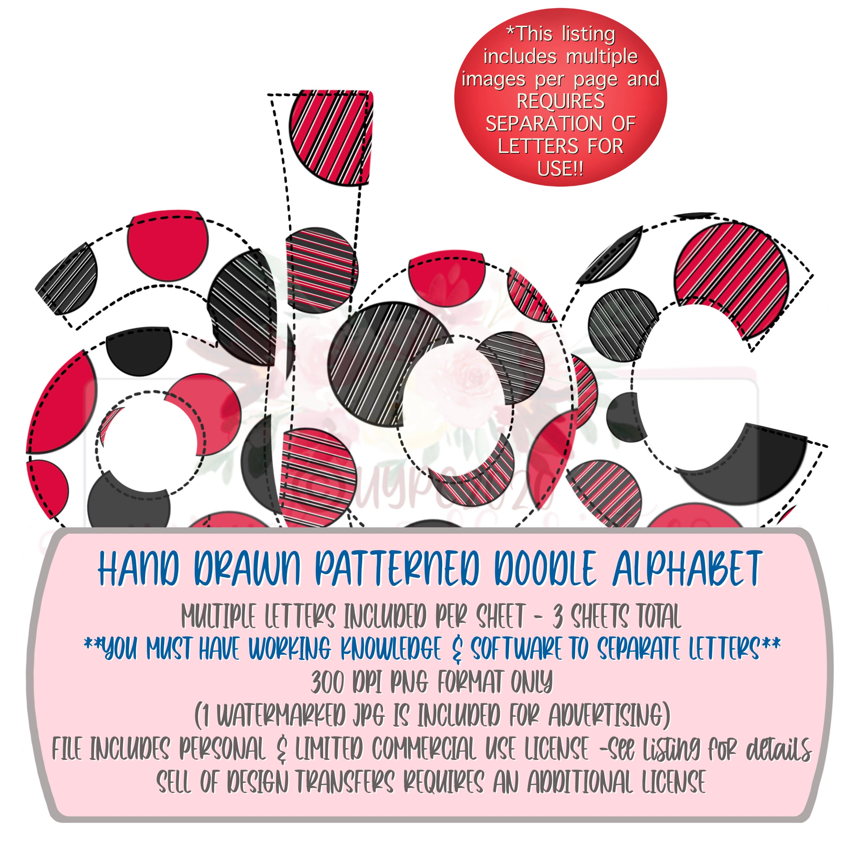 red black and dark gray polka dot patterned alphabet set etsy