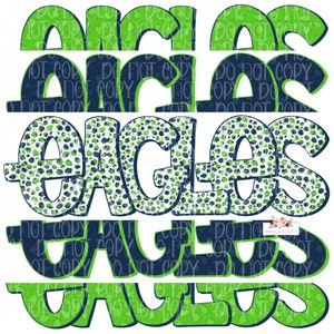 Eagles Digital Design | Navy Blue and Lime Green Eagle Mascot | Stacked cheetah tie dye & leopard | Digital Download | Hand Drawn | PNG |