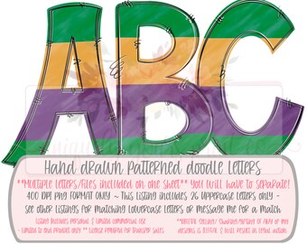 Mardi Gras uppercase patterned alphabet set | Hand drawn | Printable | PNG | Sublimation | Inkjet Printable | Digital Design |