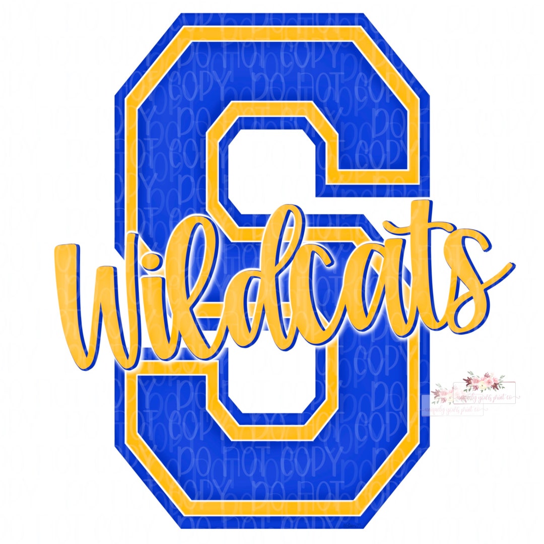 Royal and Yellow Gold Wildcats Design | Varsity S | Hand Drawn | PNG ...
