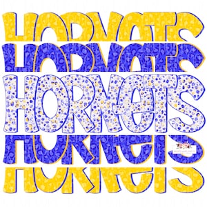 Hornets Digital Design | Royal Blue and Gold Hornets Mascot | Stacked cheetah tie dye & leopard | Digital Download | Hand Drawn | PNG |