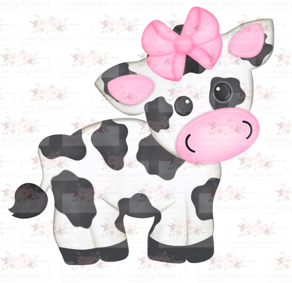 Black & White Baby Cow With Pink Bow Printable Design - Etsy