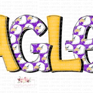 Eagles digital design | Purple and Gold | Hand drawn | School Spirit | Digital Download | high school Mascot png |