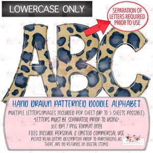 Conjunto de alfabeto doodle de leopardo/chita dourado e marinho | apenas letras maiúsculas | Desenhado à mão | PNG | Sublimação | Desenho Digital |