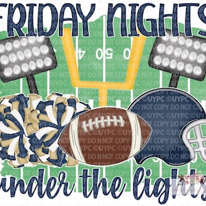 Football Digital Design | Navy Gold Friday Nights Football and Cheer PNG | Hand drawn | Sublimation | Instant Download |