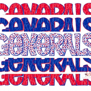 Generals Digital Design | General Mascot | Stacked cheetah tie dye & leopard | Digital Download | Hand Drawn | PNG | Red and Royal Blue