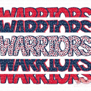 Warriors Digital Design | Red and Navy Warriors Mascot | Stacked cheetah tie dye & leopard | Digital Download | Hand Drawn | PNG |