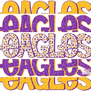 Eagles Digital Design | Purple and Yellow Gold Eagle Mascot | Stacked cheetah tie dye & leopard | Digital Download | Hand Drawn | PNG |
