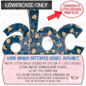 Navy with gold leopard/cheetah doodle alphabet set | lowercase only letters | Hand drawn | PNG | Sublimation | Digital Design |