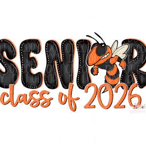 Black & Orange Yellow Jacket Hornet Mascot Senior digital design | Class of 2026 | Hand drawn | Instant Download | SR class Jackets Spirit
