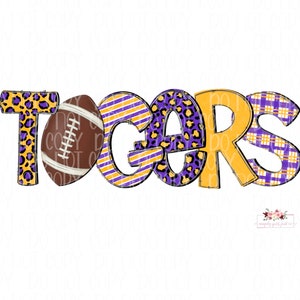 Purple & Yellow Westgate Tigers digital design | Hand drawn | tiger digital print download | high school Mascot png |WHS Tiger Football