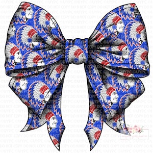 Indians Chief Warriors Mascot Digital Design | coquette Mascot bow | Digital Print | Hand Drawn | Red, Blue and White