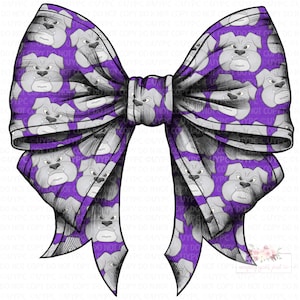 Bulldog Coquette Bow digital Design | Hand drawn | PNG | Sublimation | Digital Download |  Purple