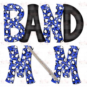 Royal Blue and Black cheetah tie dye Flute Band Mom Doodle with tuba | Hand drawn | PNG | Sublimation | Digital Download