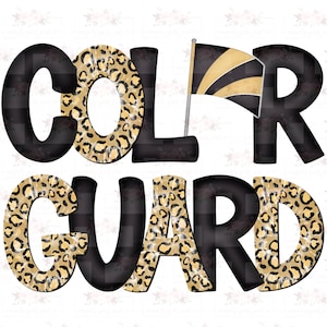 Diseño digital Color Guard con tinte de corbata de guepardo blanco y dorado negro / **MATCH para mamá guardia de color negro y dorado / Dibujado a mano / PNG / Sublimación