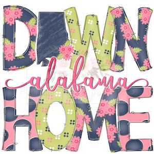 Down Home Alabama floral doodle | State Pride digital design | Hand drawn | instant digital Design download | Sublimation | PNG
