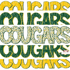 Cougars Digital Design | Dark Green and Gold Cougars Mascot | Stacked cheetah tie dye & leopard | PCHS cougars