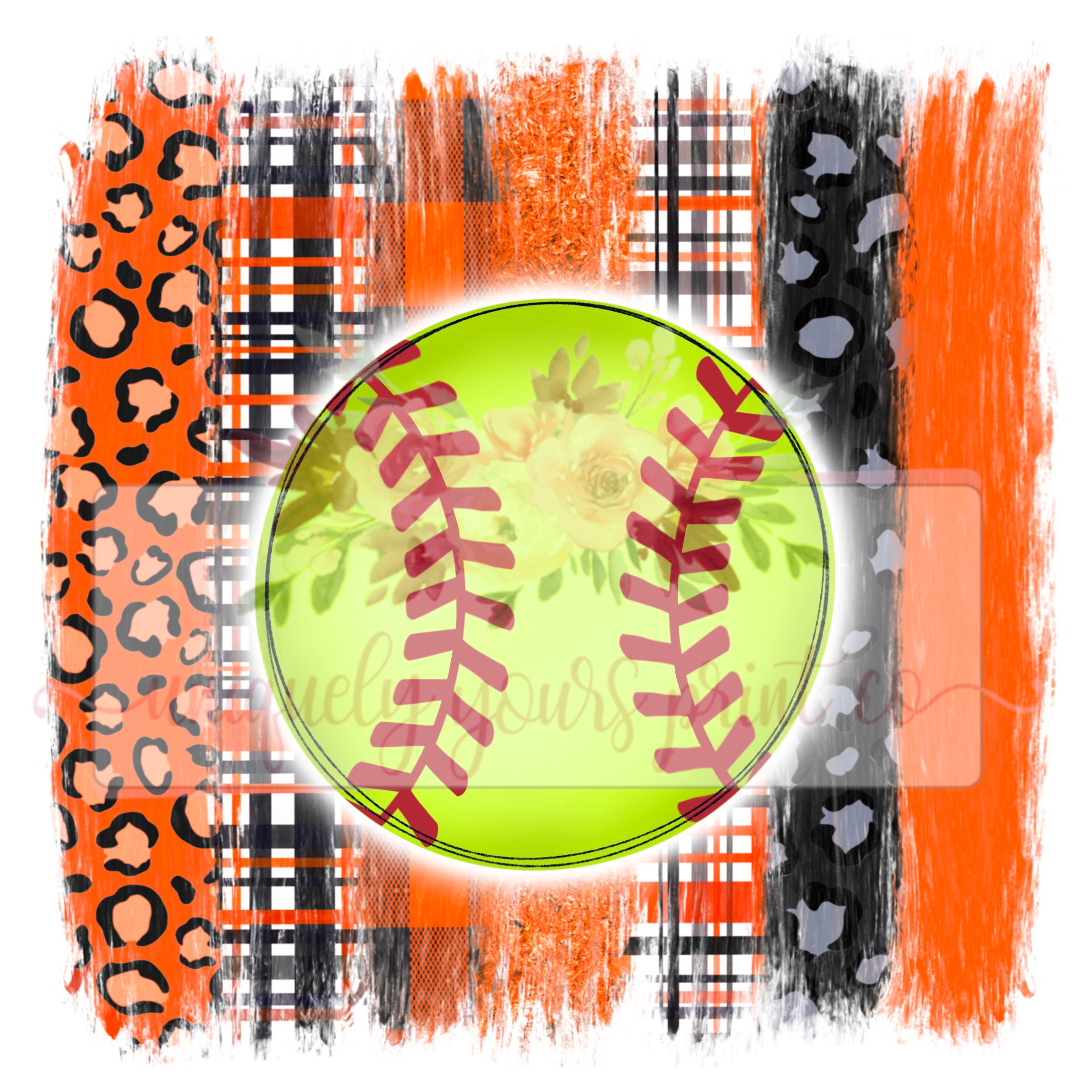 Black and Orange Brushstroke Softball PNG Hand drawn Etsy