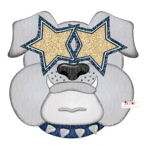 Preppy Bulldog Mascot | Gold Navy Glitter eyes l Navy Gray Bulldog mascot digital design | Hand drawn |School Spirit | Printable Download
