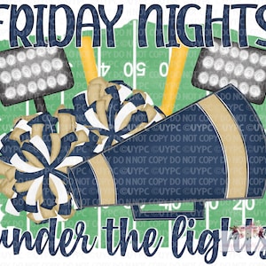 Navy & Gold Cheer Digital Design | Friday Nights under the lights Football field PNG | Hand drawn | Sublimation | Digital Download |