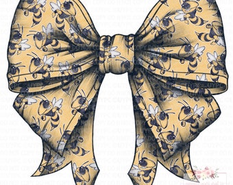 Jackets Hornets Coquette Bow digital Design | Hand drawn | PNG | Sublimation | Digital Download | Gold and Navy