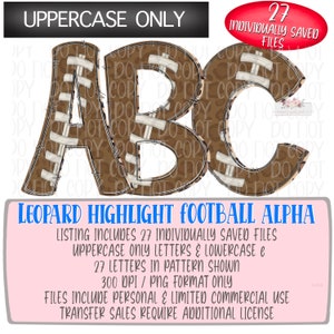 Football Leopard Uppercase Digital Alphabet Set | Individually saved files | png | hand drawn | Football animal print letter clipart