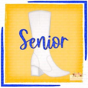 Senior Majorette Twirler Color Guard digital design | bright Royal Blue and Yellow Gold Marching boot | Hand drawn
