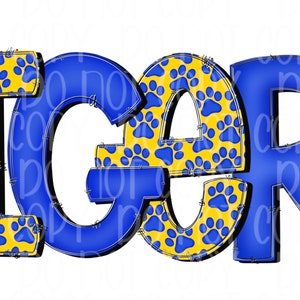 Tigers Royal Blue & Yellow paw print digital design | Hand drawn | School Spirit | Digital Download | High school Mascot