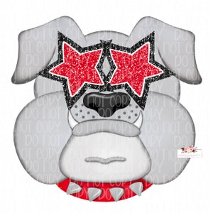 Preppy Bulldog Mascot | Red and Black Glitter eyes l Bulldog mascot digital design | Hand drawn |School Spirit | Printable Download