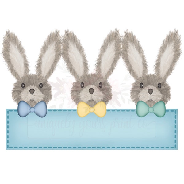 Boy Easter Bunny trio digital design |  bunnies with bowties and nameplate | Hand drawn | Sublimation | Printable  Download|