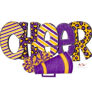 Purple & Yellow Gold Cheer Design | Hand drawn | PNG | Sublimation | Digital Download | Allstar Cheer | Cheer Comp