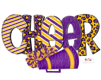 Purple & Yellow Gold Cheer Design | Hand drawn | PNG | Sublimation | Digital Download | Allstar Cheer | Cheer Comp