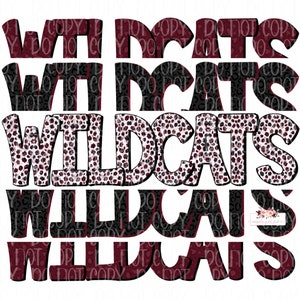 Wildcats Digital Design | Wildcats Mascot | Stacked cheetah tie dye & leopard | Digital Download | Hand Drawn | PNG | Maroon and Black
