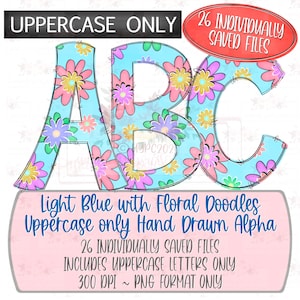 Blue Doodle Flowers Alpha Set | 26 Individually saved files | png | hand drawn | sublimation | digital design download