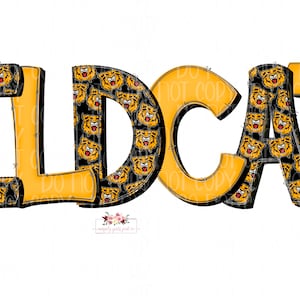 Wildcats Digital Design | Wildcats Mascot | pattern filled Wildcats Doodle | Digital Download | Hand Drawn | PNG | yellow Gold and Black
