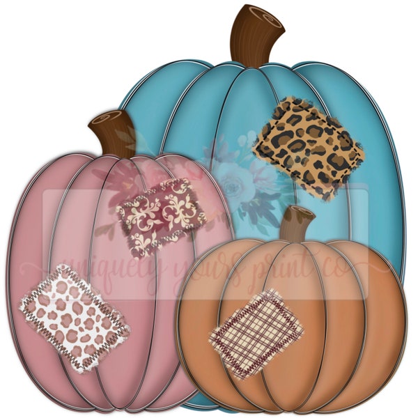 Patchwork Pumpkin Trio| Faux Applique l Digital Design Download | PNG | Halloween| Fall Sublimation | inkjet Printable