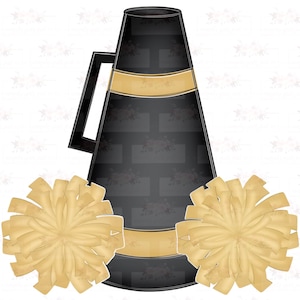 Black & Gold Gold Cheer Png Digital Design | Megaphone and Poms | Hand drawn Design | Sublimation | School Spirit | hand drawn