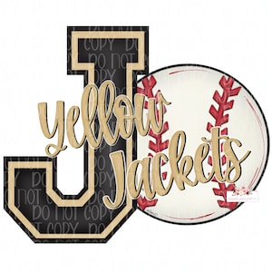 Yellow Jackets Baseball digital design | Black and Old Gold| Hand drawn | School Spirit | Digital Download | jackets fan | Varsity J