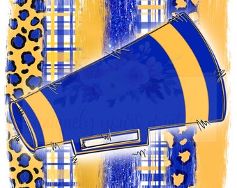 Blue & Gold Brushstroke megaphone PNG | Instant Download | Sublimation | School Spirit | Digital Download | handdrawn