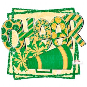Bright Green and Yellow Glitter Cheer Digital Design | Hand drawn | PNG | Sublimation | Digital Download | Cheer Spirit digital design