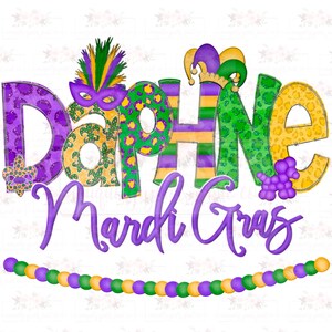 City/Town specific Mardi Gras Doodle | PNG | Hand drawn Design | Sublimation | Digital design | Instant Download| Fat Tuesday | Daphne