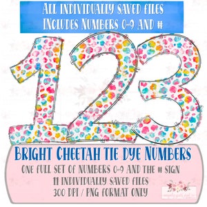 Tie dyed Leopard Numbers png | individually saved 0-9 and # | Printable | PNG | Sublimation | Inkjet Printable | Digital Design download
