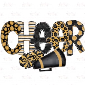 Black & Gold Cheer Design | Hand drawn | PNG | Sublimation | Digital Download | Allstar Cheer | Cheer Comp